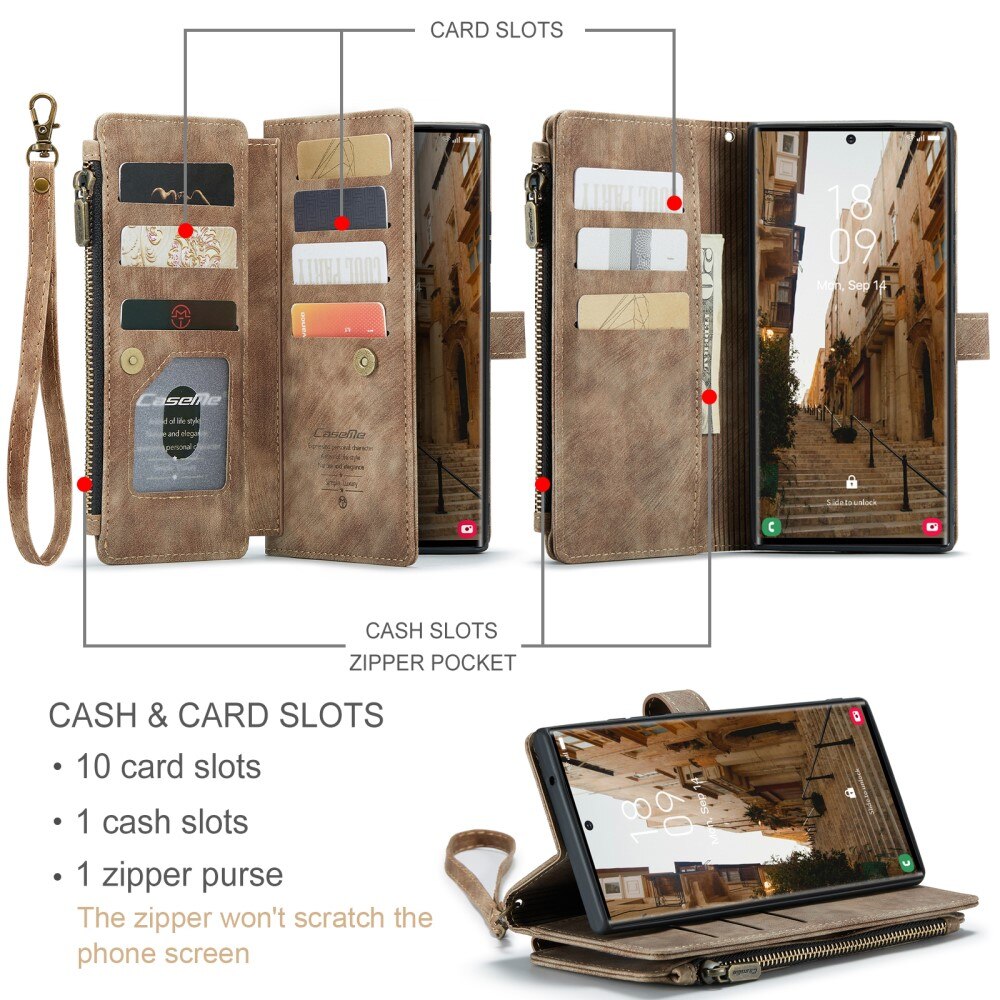 Zipper Wallet Samsung Galaxy S23 Ultra Ruskea