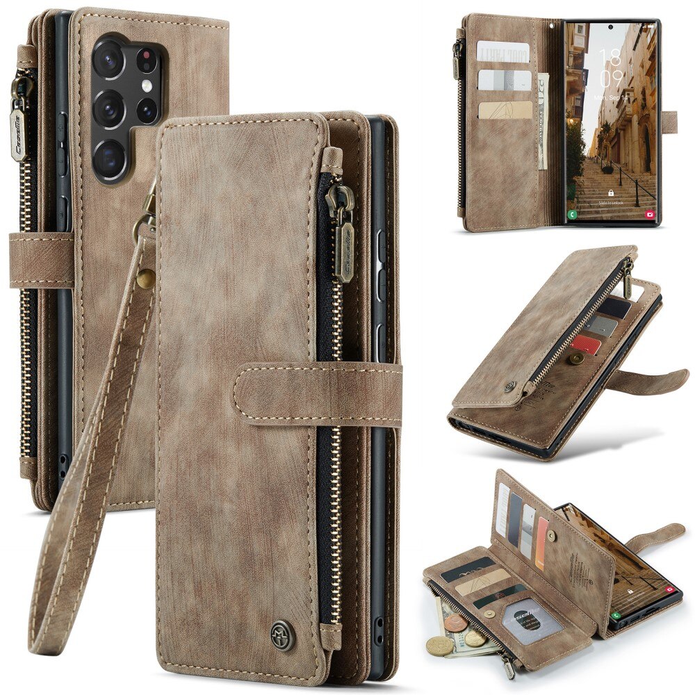 Zipper Wallet Samsung Galaxy S23 Ultra Ruskea