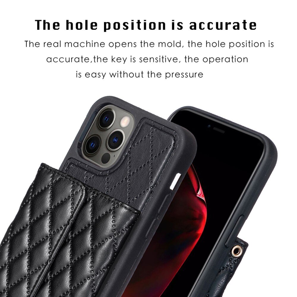 iPhone 12/12 Pro Quilted Lompakonkuori sivutaskulla musta