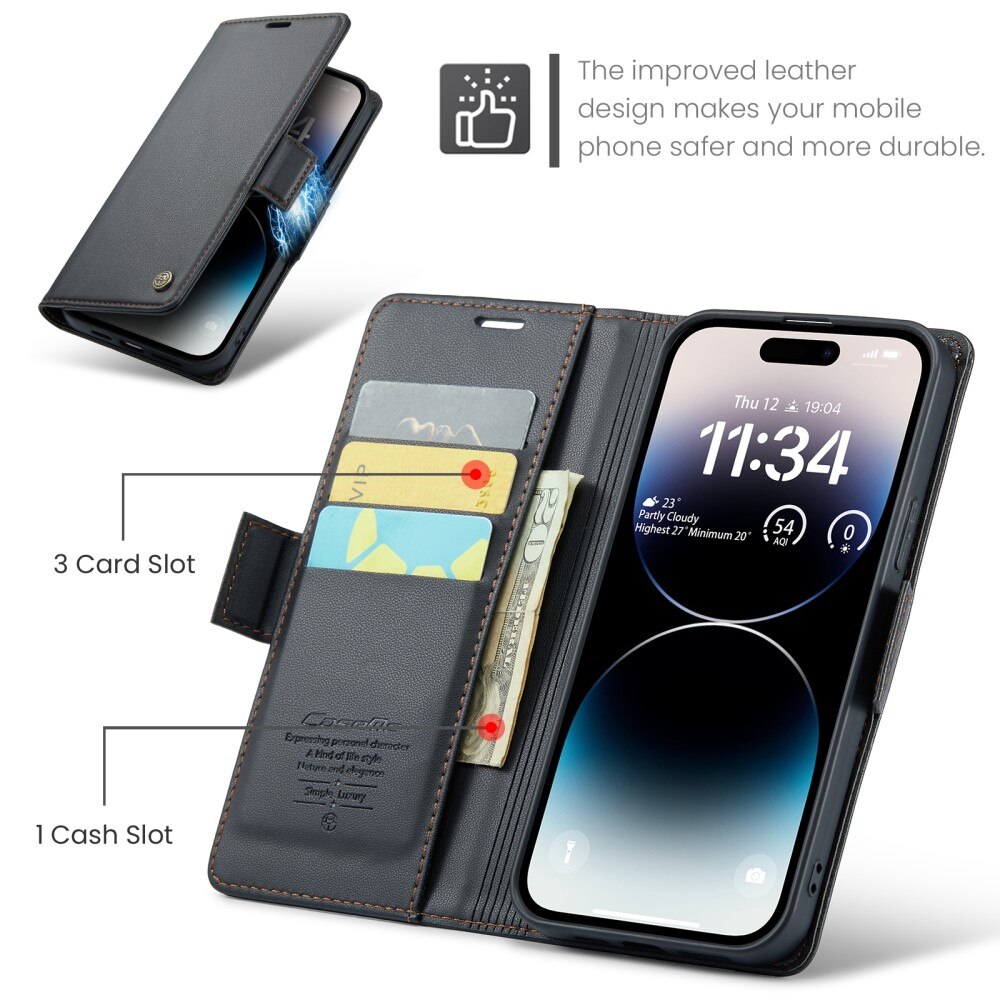 RFID Slim Lompakkokotelo Apple iPhone 14 Pro Musta