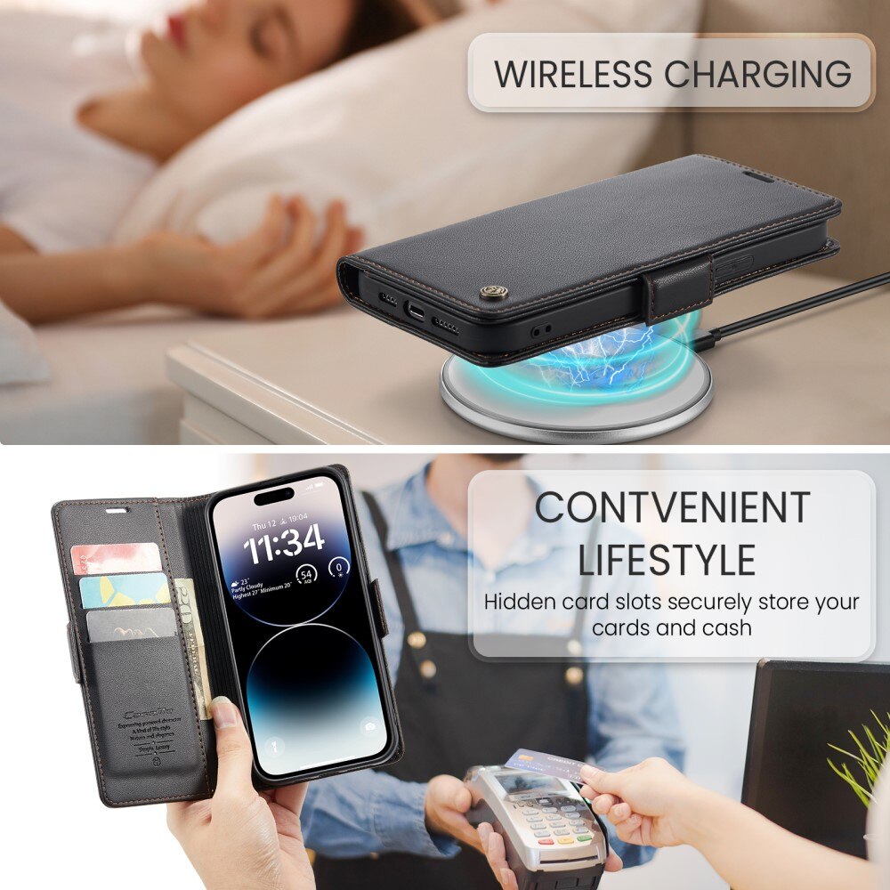RFID Slim Lompakkokotelo Apple iPhone 14 Pro Musta