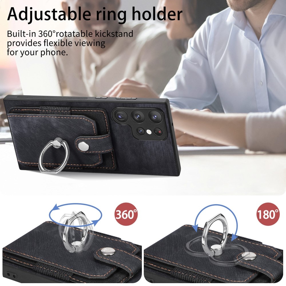 Samsung Galaxy S23 Ultra Lompakonkuori tartuntarenkaalla musta