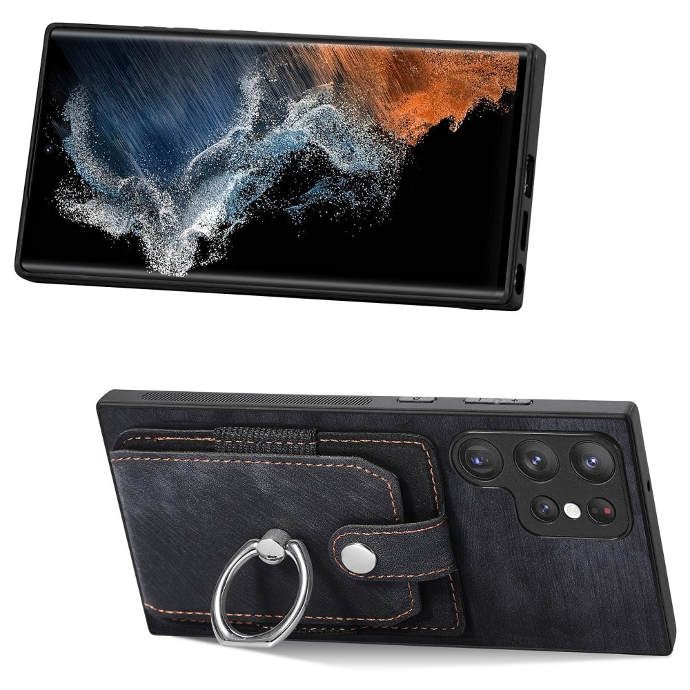 Samsung Galaxy S23 Ultra Lompakonkuori tartuntarenkaalla musta