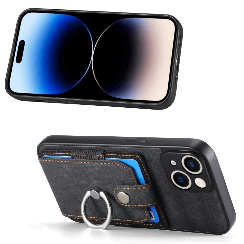 iPhone 14 Lompakonkuori tartuntarenkaalla musta