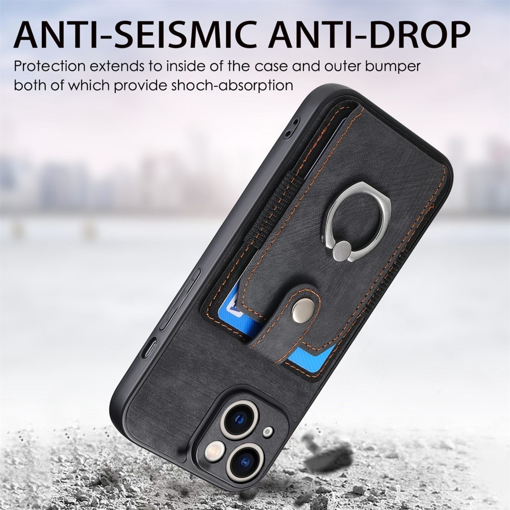 iPhone 14 Lompakonkuori tartuntarenkaalla musta