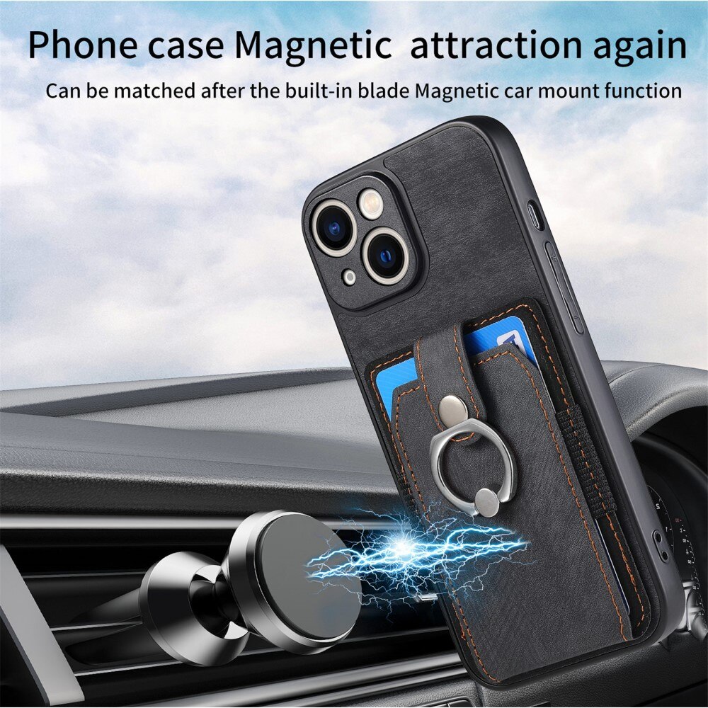 iPhone 14 Lompakonkuori tartuntarenkaalla musta