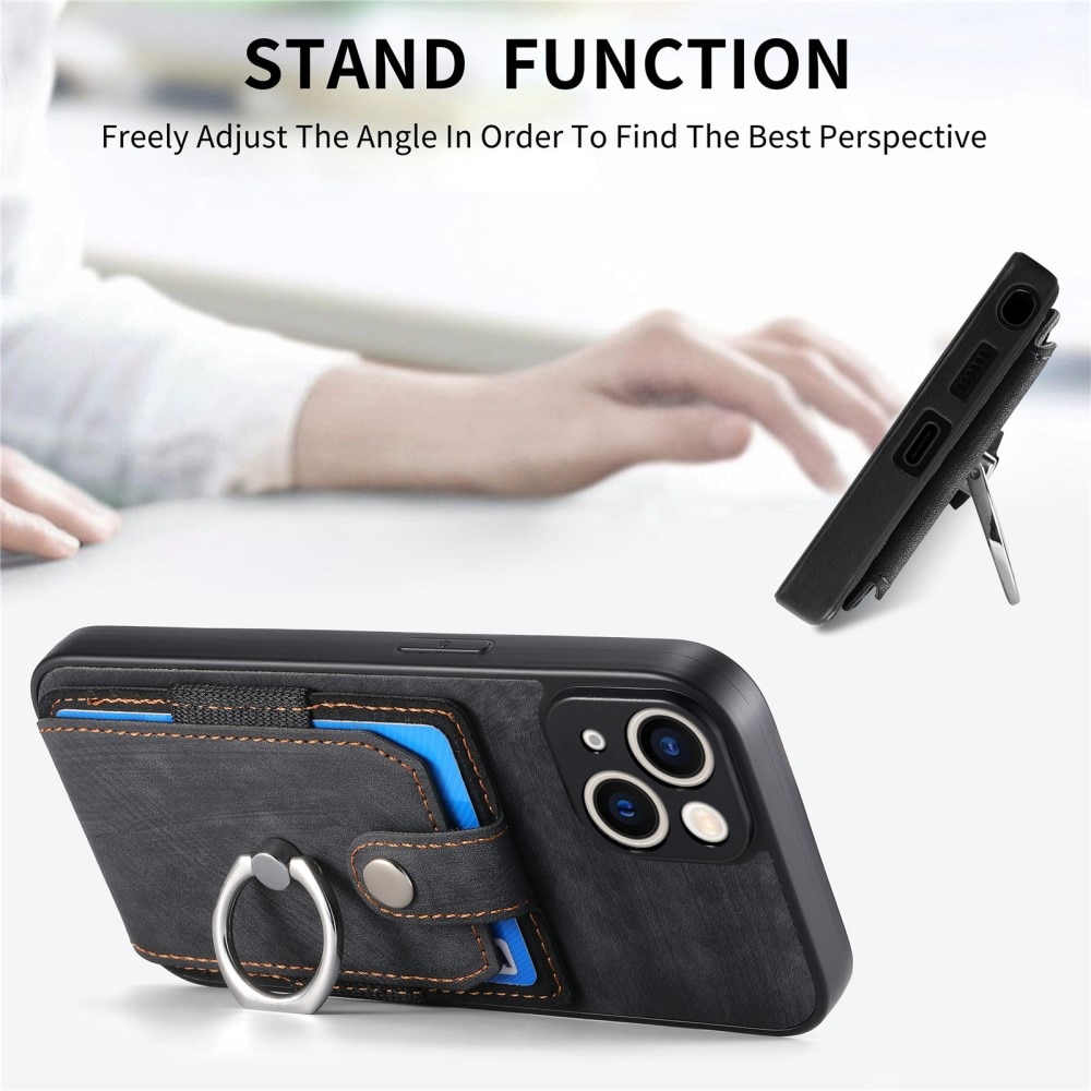 iPhone 14 Lompakonkuori tartuntarenkaalla musta