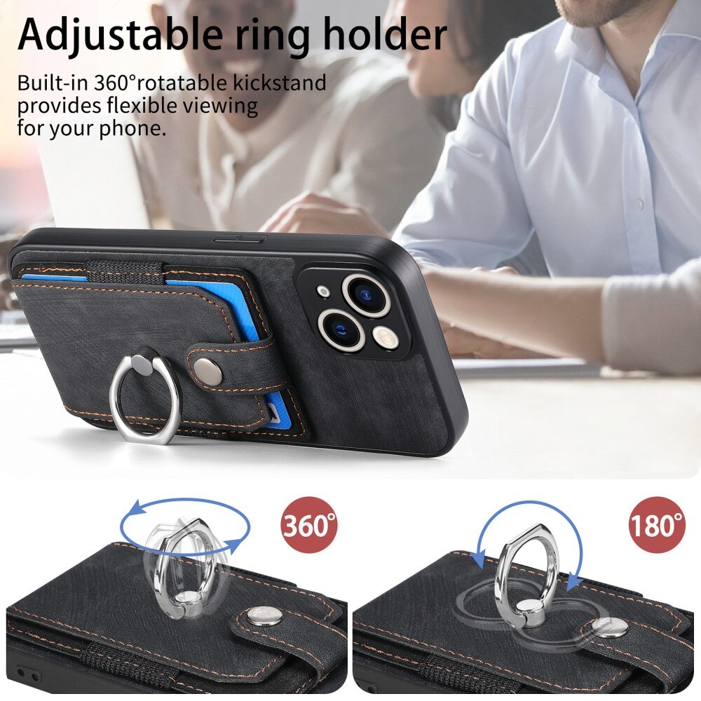 iPhone 14 Lompakonkuori tartuntarenkaalla musta