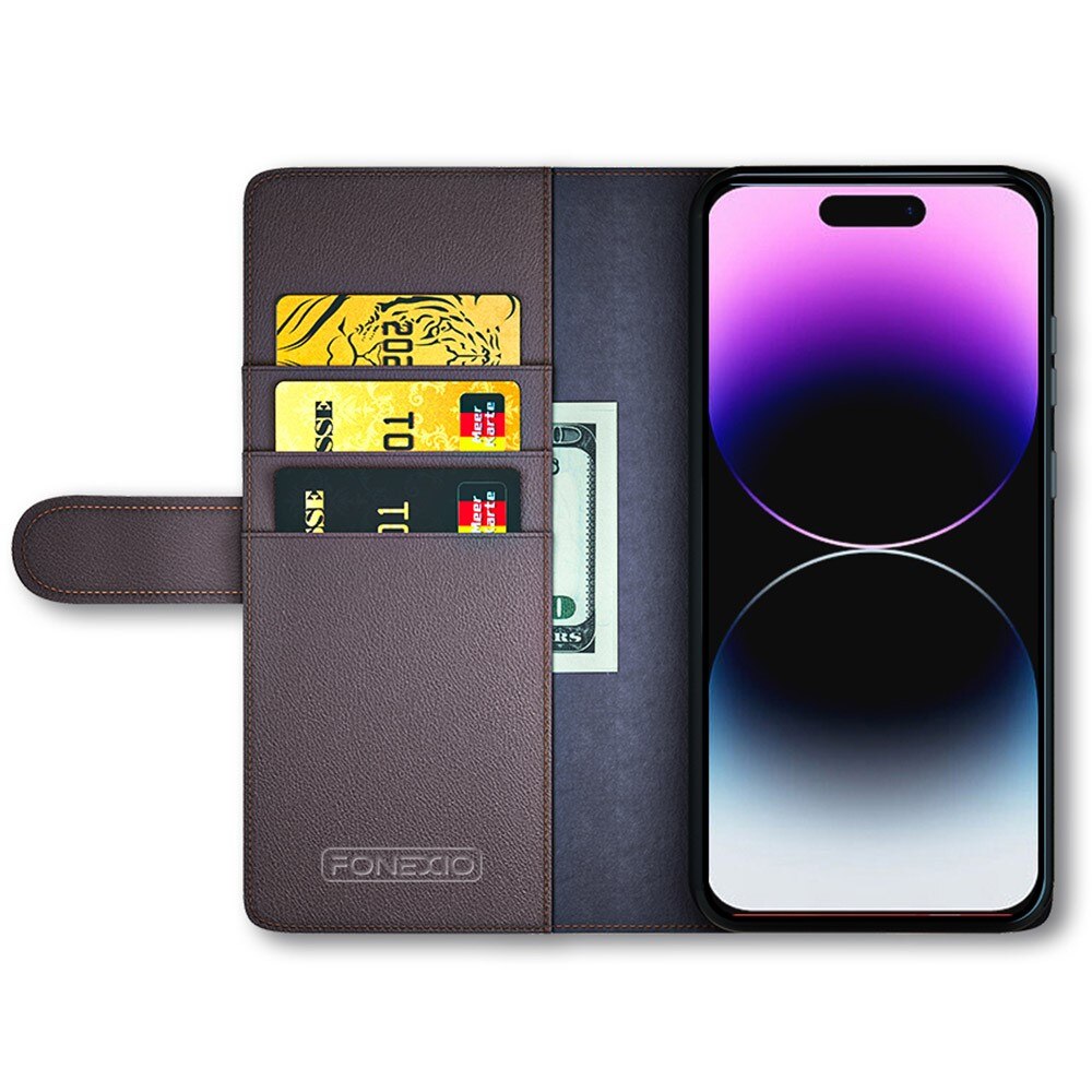 Aito Nahkakotelo iPhone 15 Pro Ruskea