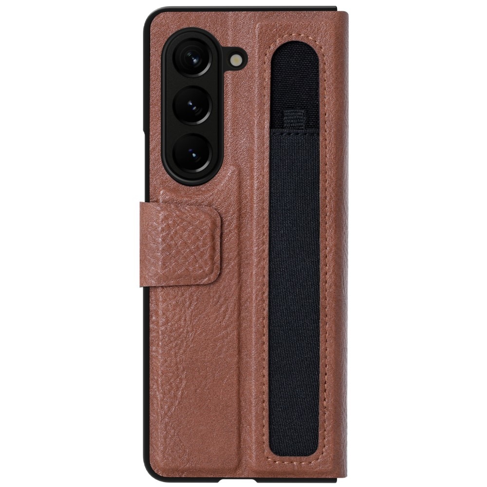 Leather Case with Pen Slot Samsung Galaxy Z Fold 5 ruskea