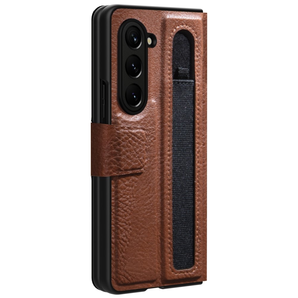 Leather Case with Pen Slot Samsung Galaxy Z Fold 5 ruskea