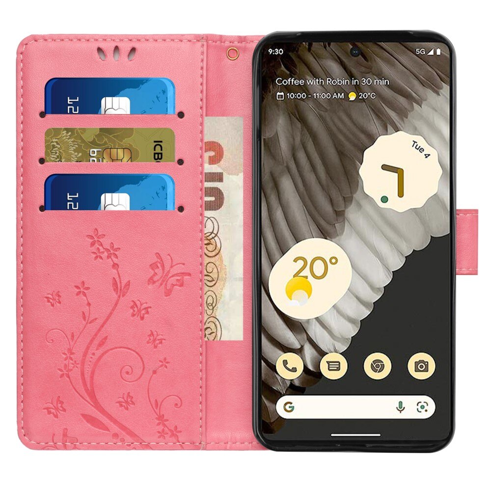 Nahkakotelo Perhonen Google Pixel 8 Pro Vaaleanpunainen