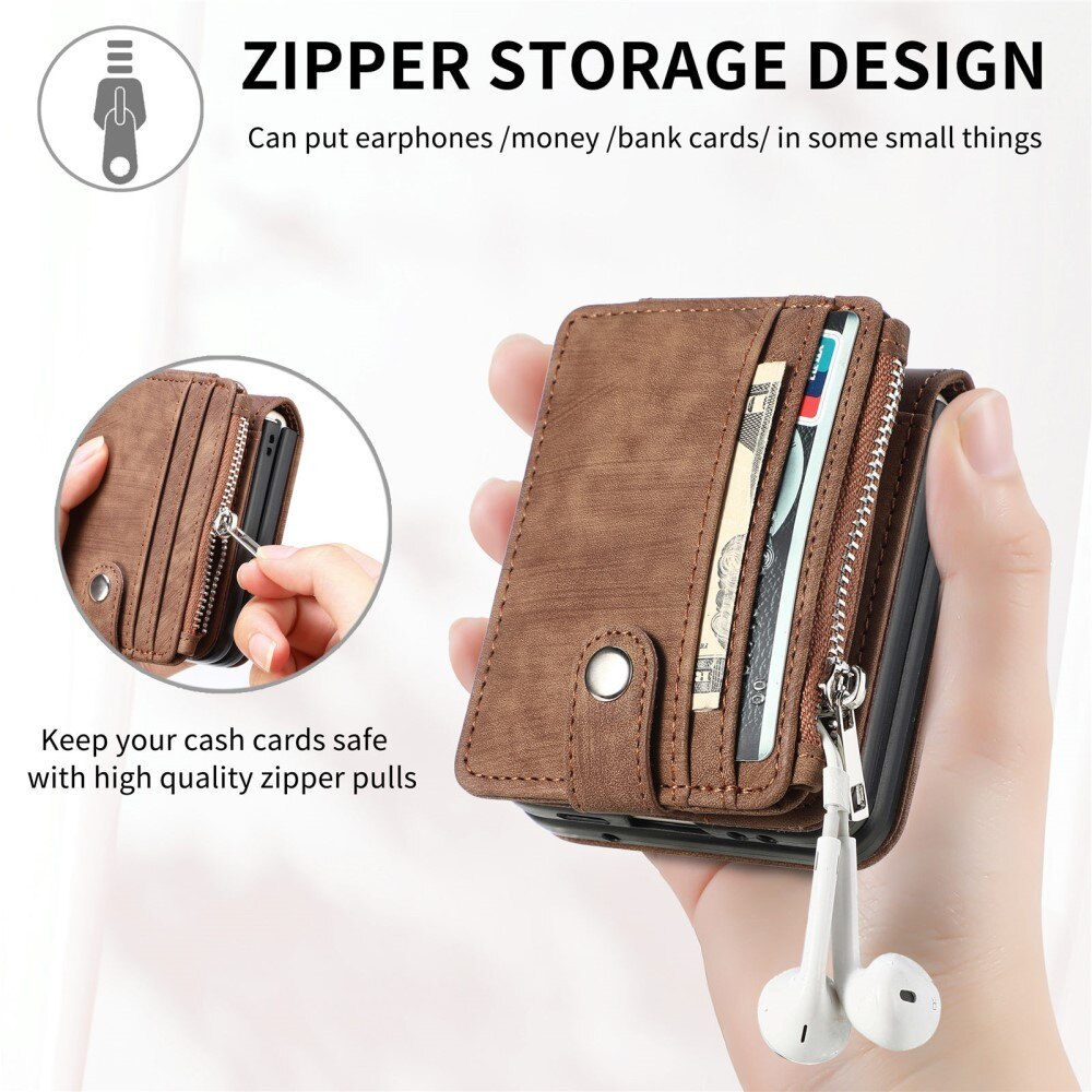 Suojakotelo Zipper Multi-slot Samsung Galaxy Z Flip 5 ruskea