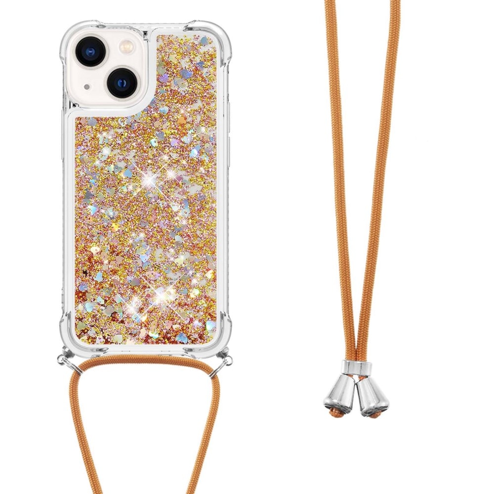 Glitter Powder TPU Kuori kaulahihnalla iPhone 15 kulta