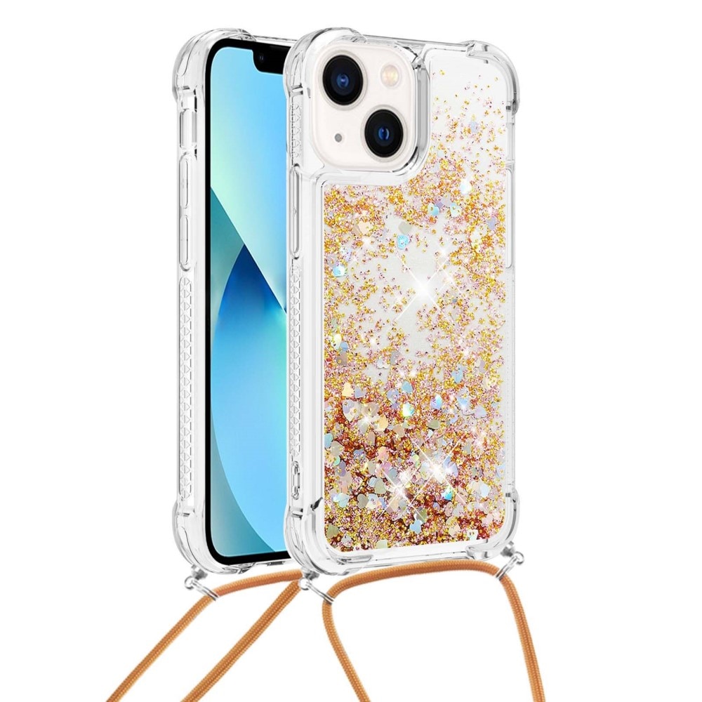 Glitter Powder TPU Kuori kaulahihnalla iPhone 15 kulta