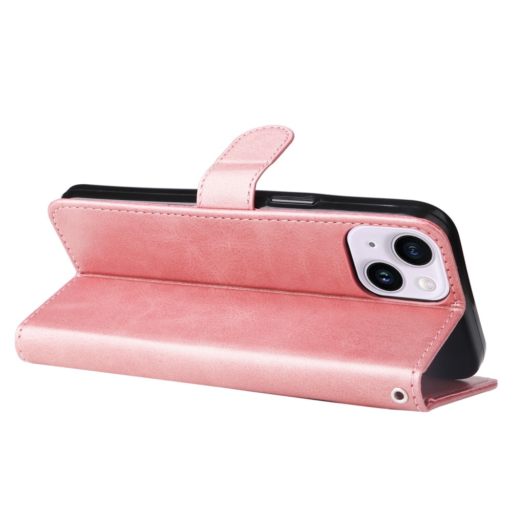Nahkakotelo Zipper iPhone 15 vaaleanpunainen
