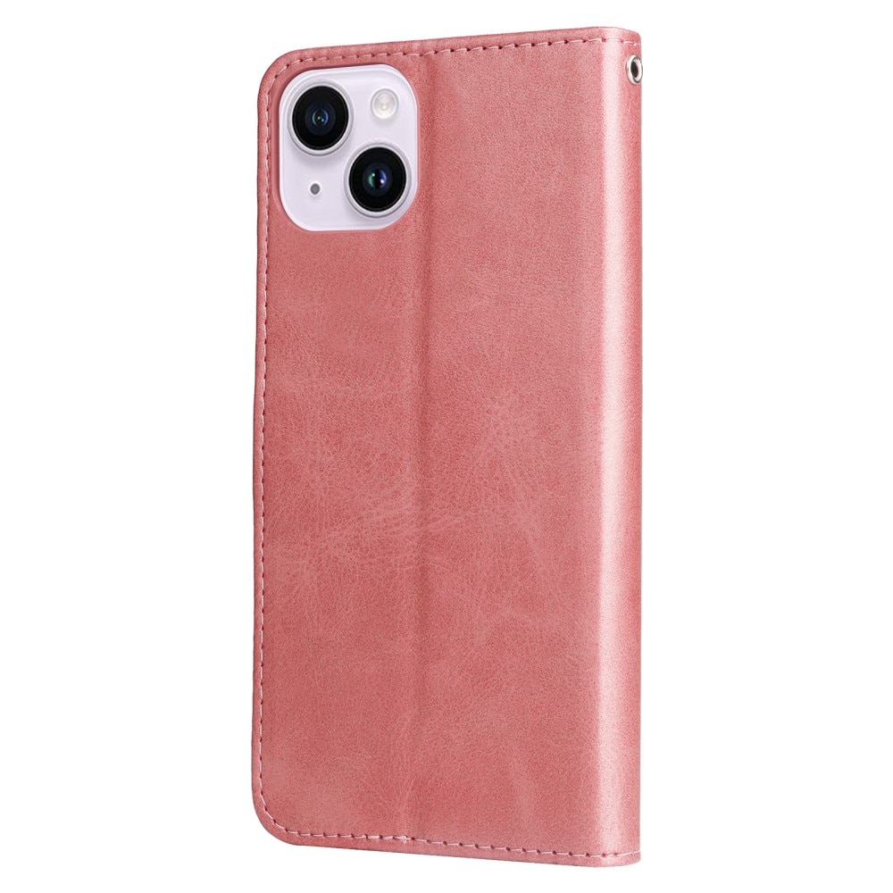 Nahkakotelo Zipper iPhone 15 vaaleanpunainen