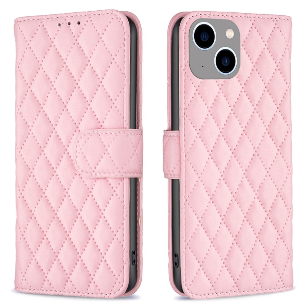 Lompakkokotelot iPhone 15 Quilted vaaleanpunainen