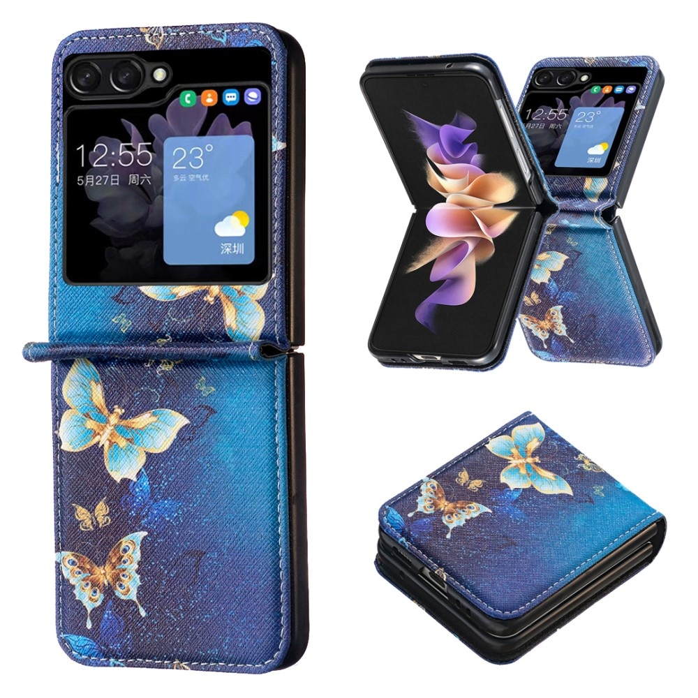 Samsung Galaxy Z Flip 5 Nahkakotelo Blue Butterflies