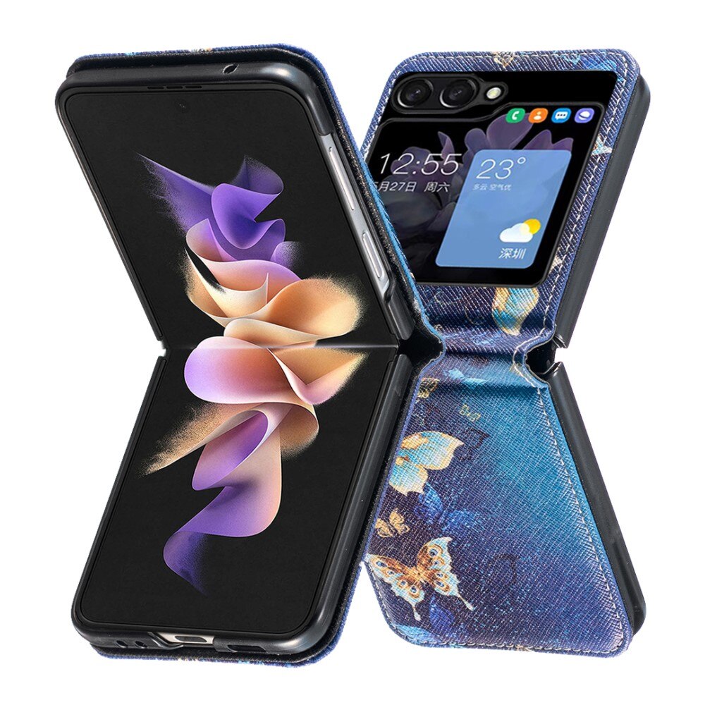 Samsung Galaxy Z Flip 5 Nahkakotelo Blue Butterflies