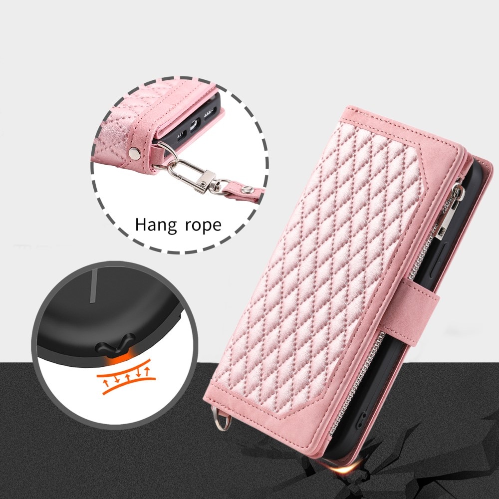 Lompakkolaukku iPhone 15 Quilted vaaleanpunainen