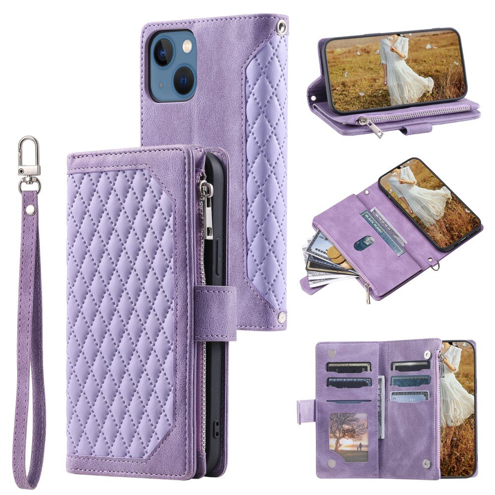 Lompakkolaukku iPhone 15 Plus Quilted Liila