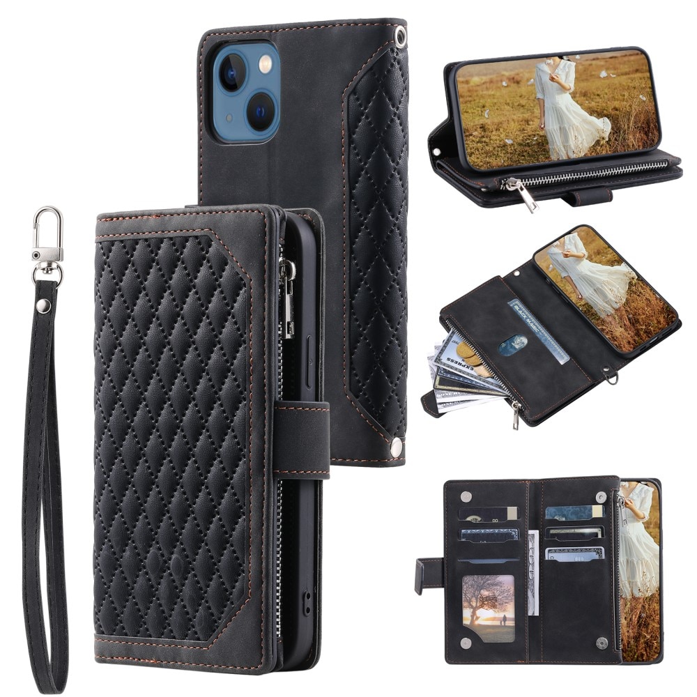 Lompakkolaukku iPhone 15 Plus Quilted Musta