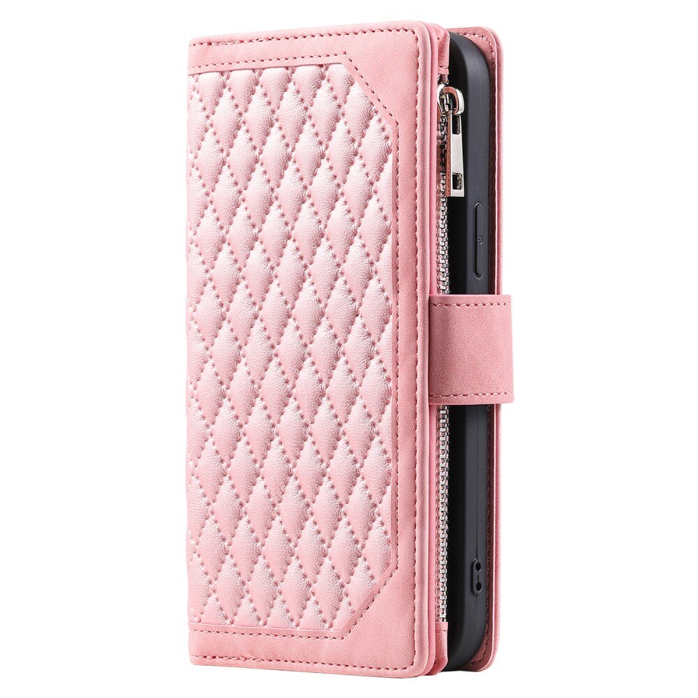 Lompakkolaukku iPhone 15 Pro Quilted Vaaleanpunainen