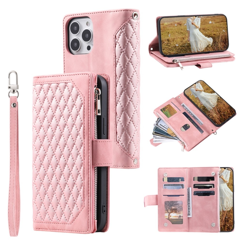 Lompakkolaukku iPhone 15 Pro Max Quilted vaaleanpunainen