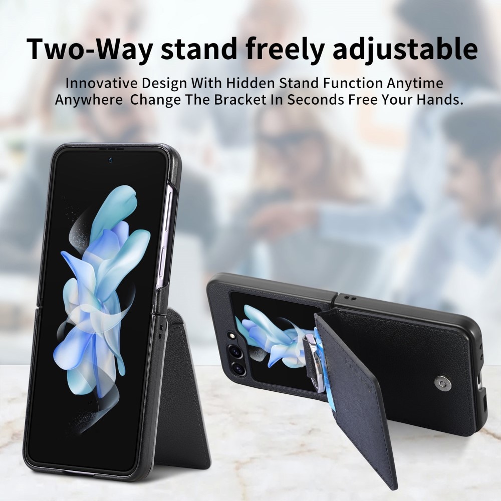 Samsung Galaxy Z Flip 5 Kuori Rengaspidikkeellä + Korttitasku musta