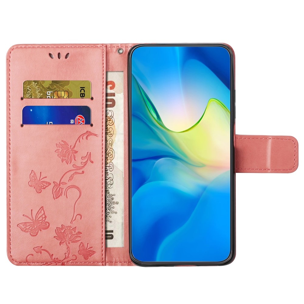 Nahkakotelo Perhonen Samsung Galaxy S23 FE vaaleanpunainen
