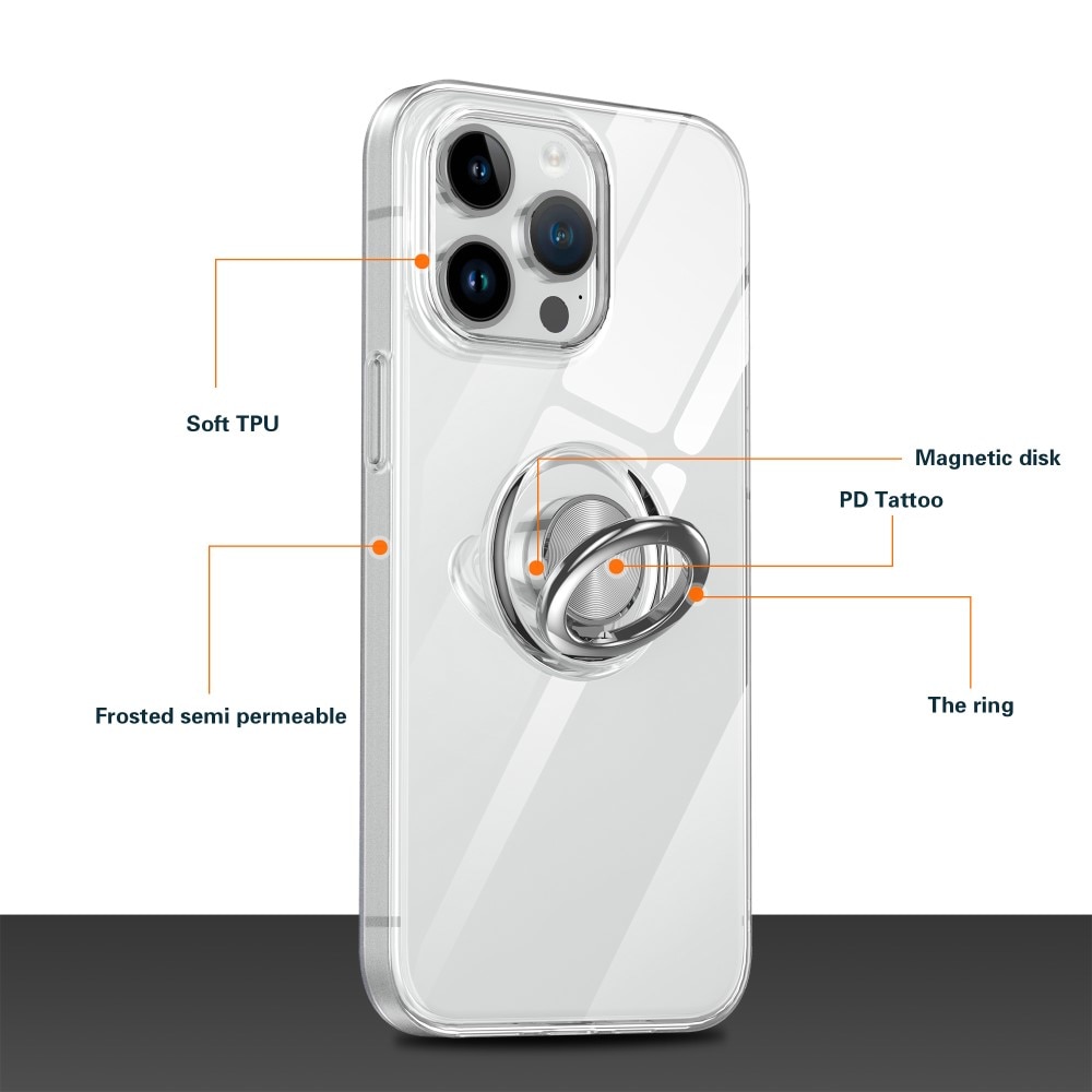 TPU Case Finger Ring Kickstand iPhone 15 Pro transparent