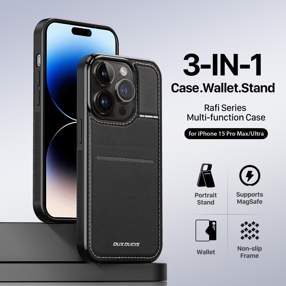 Rafi Series RFID MagSafe Wallet Stand Case iPhone 15 Pro Max musta