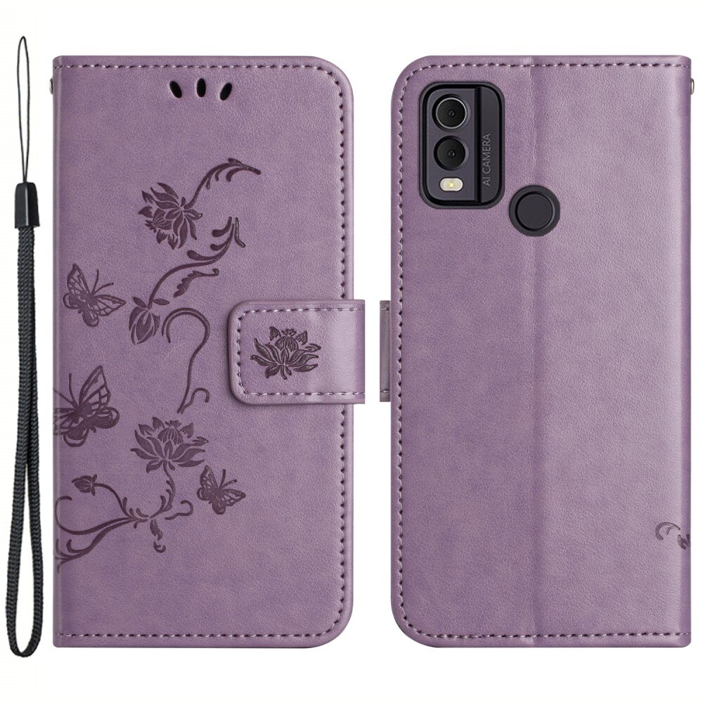 Nahkakotelo Perhonen  Nokia C22 Liila