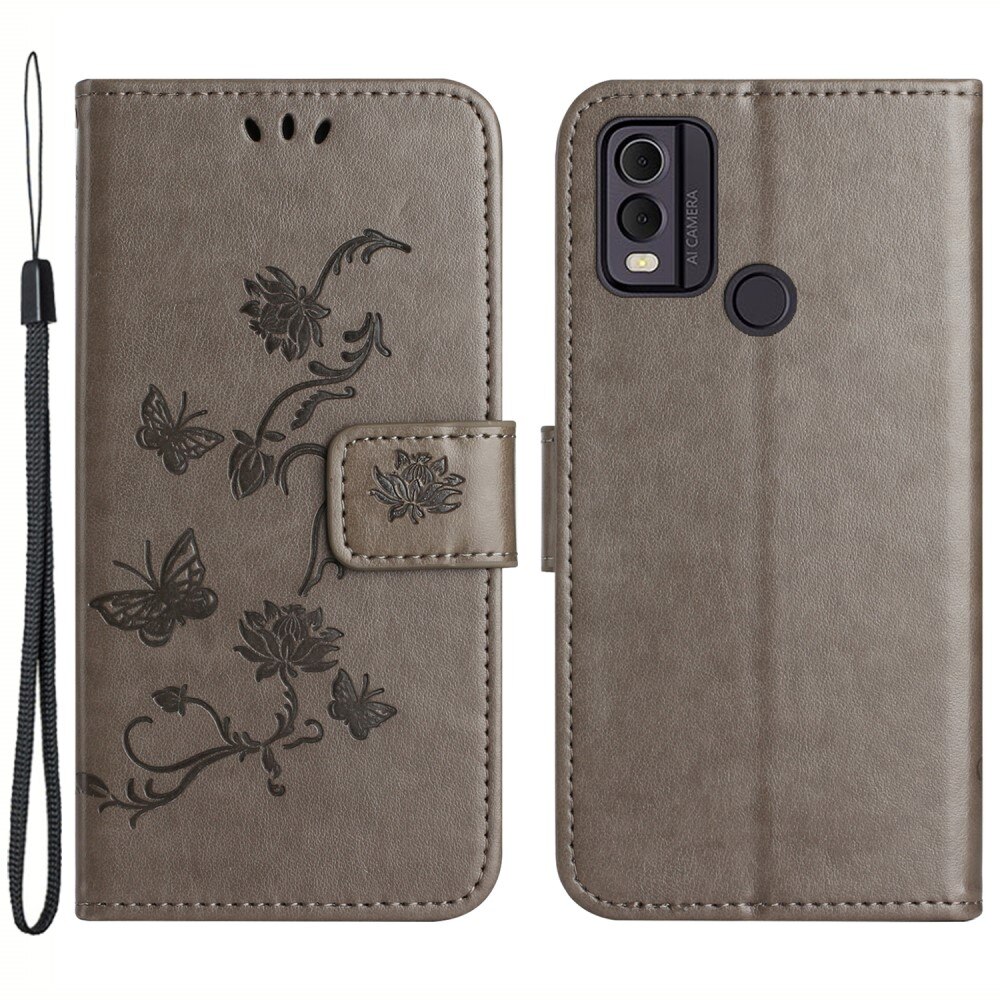 Nahkakotelo Perhonen  Nokia C32 Harmaa