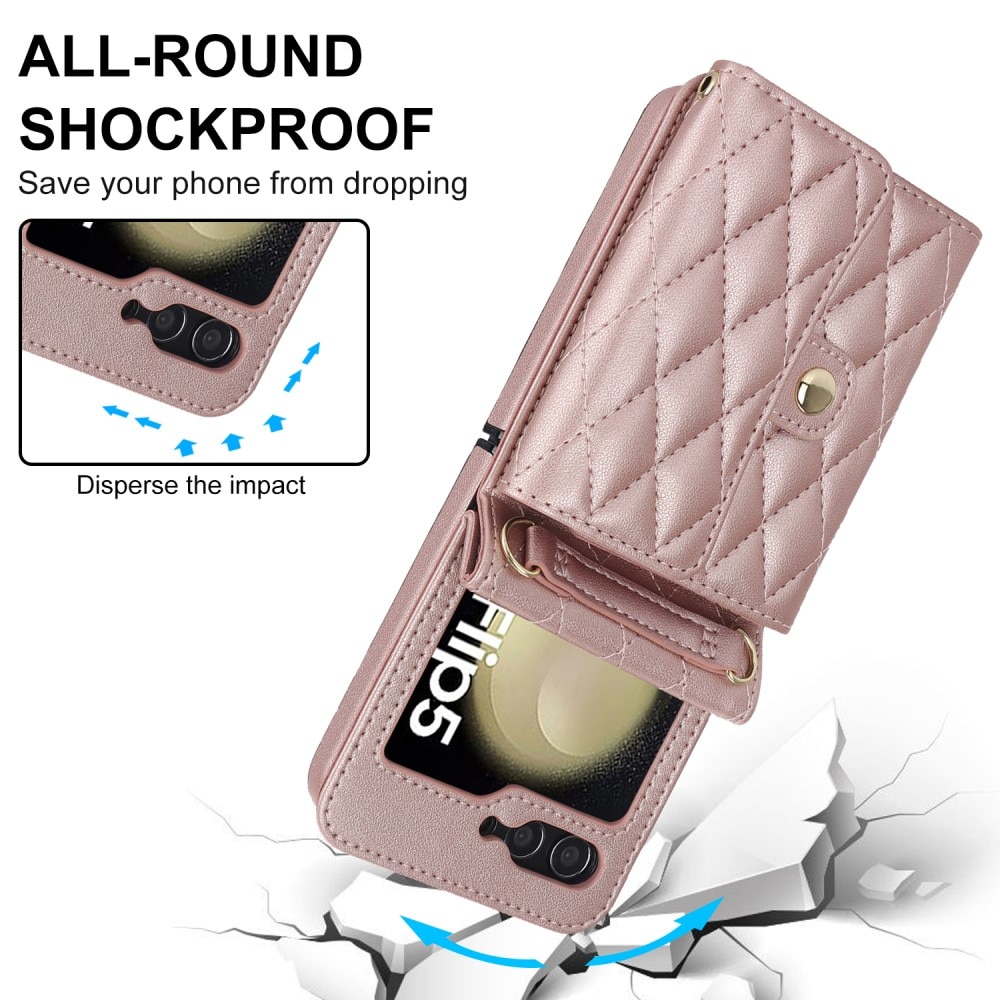 RFID-blocking Lompakkolaukku Samsung Galaxy Z Flip 5 Quilted ruusukulta