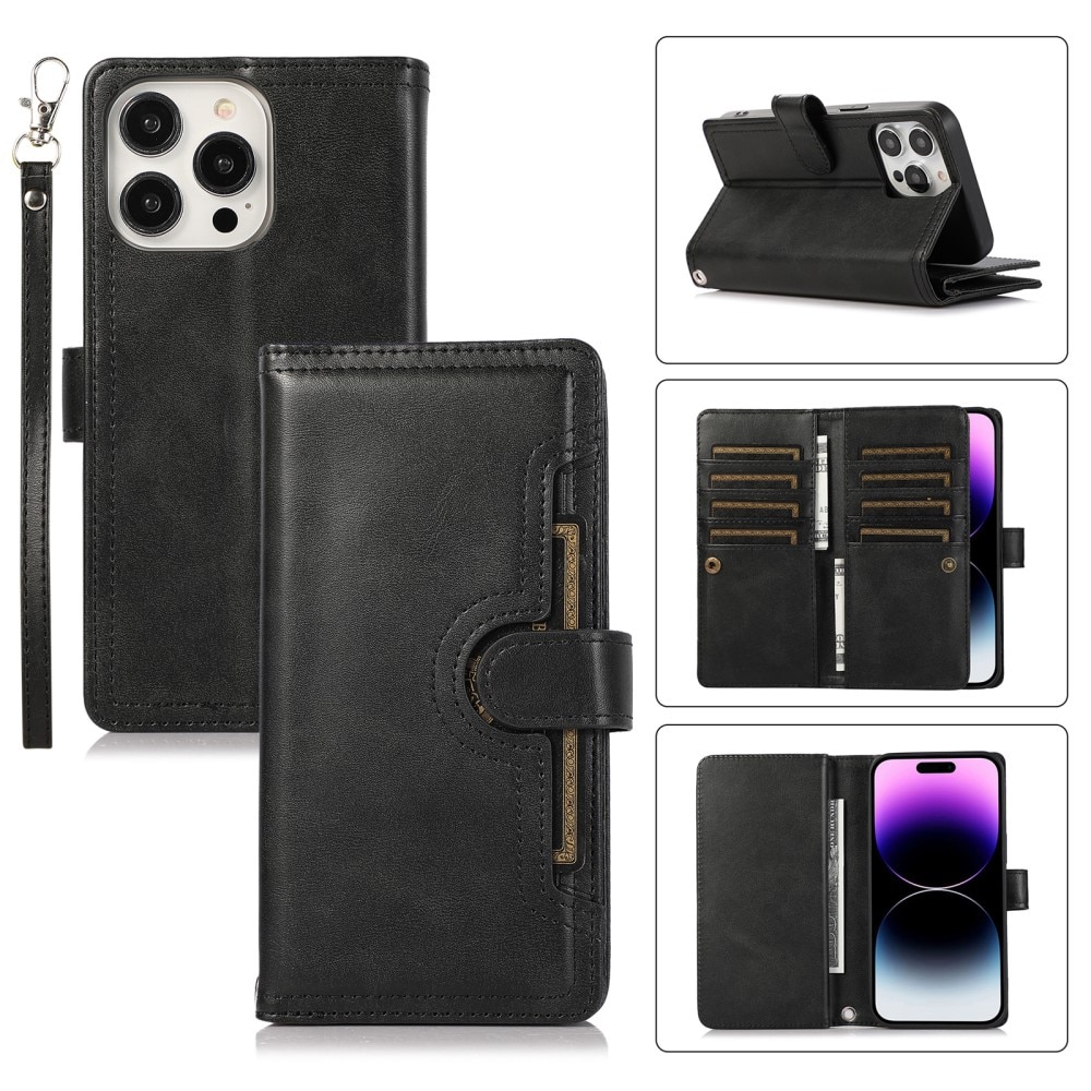 Suojakotelo Zipper Multi-slot iPhone 15 Pro musta