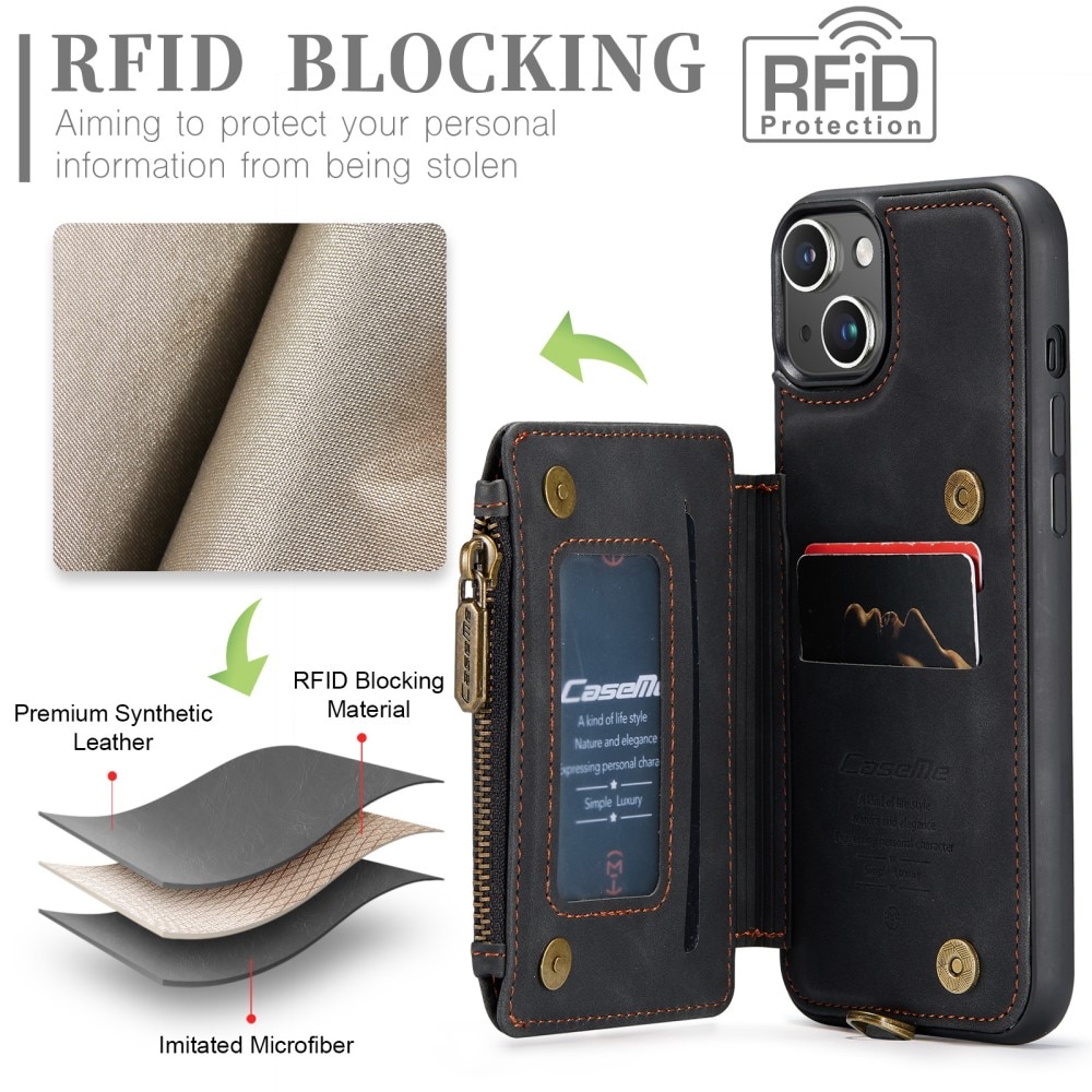 Multi-slot RFID-blocking Kuori iPhone 15 Plus musta