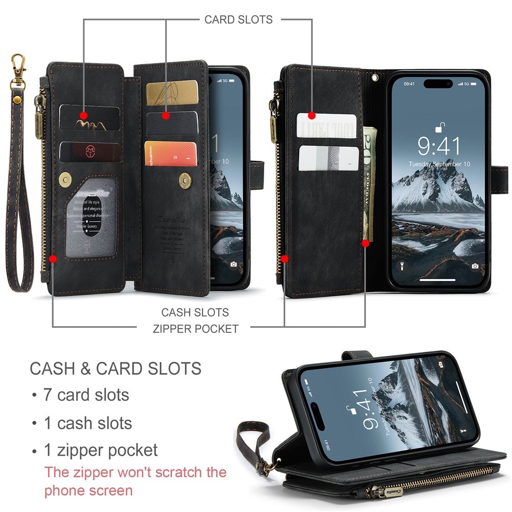 Zipper Wallet iPhone 15 Pro Max musta