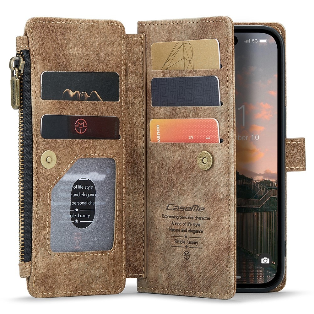 Zipper Wallet iPhone 15 Pro Max ruskea