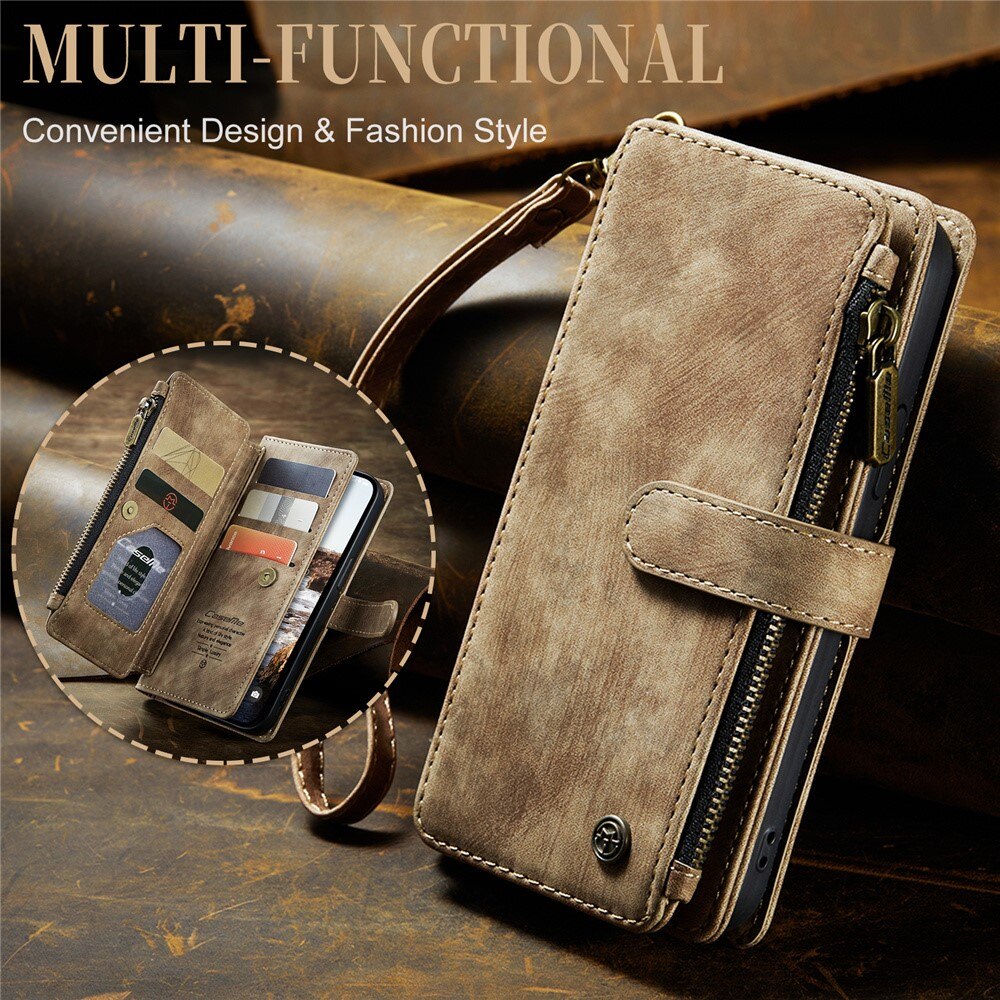 Zipper Wallet Apple iPhone 15 Plus Ruskea