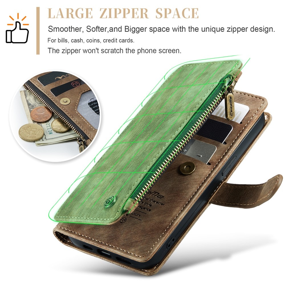 Zipper Wallet iPhone 15 Plus ruskea