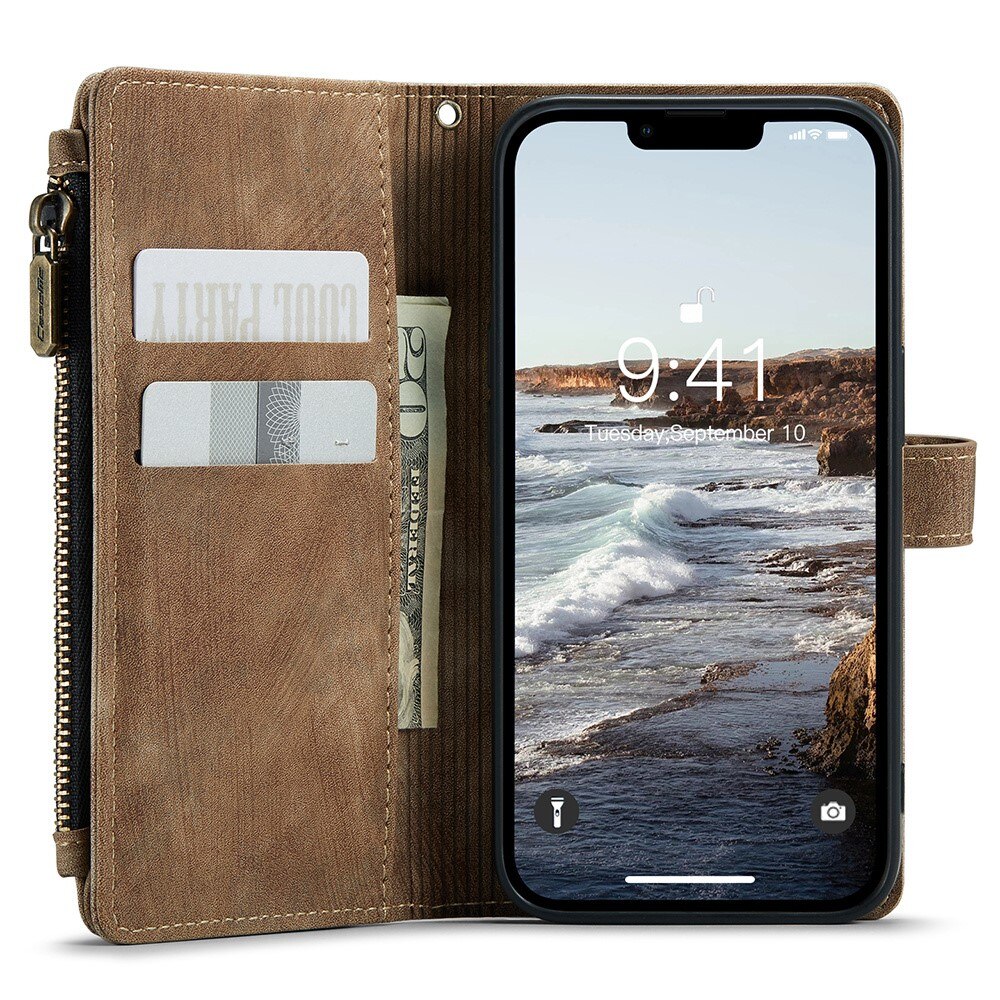 Zipper Wallet Apple iPhone 15 Plus Ruskea
