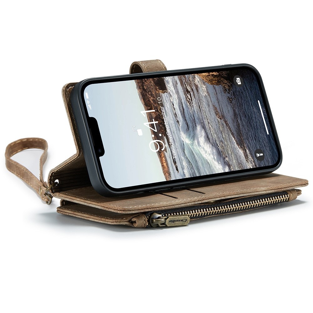 Zipper Wallet iPhone 15 Plus ruskea