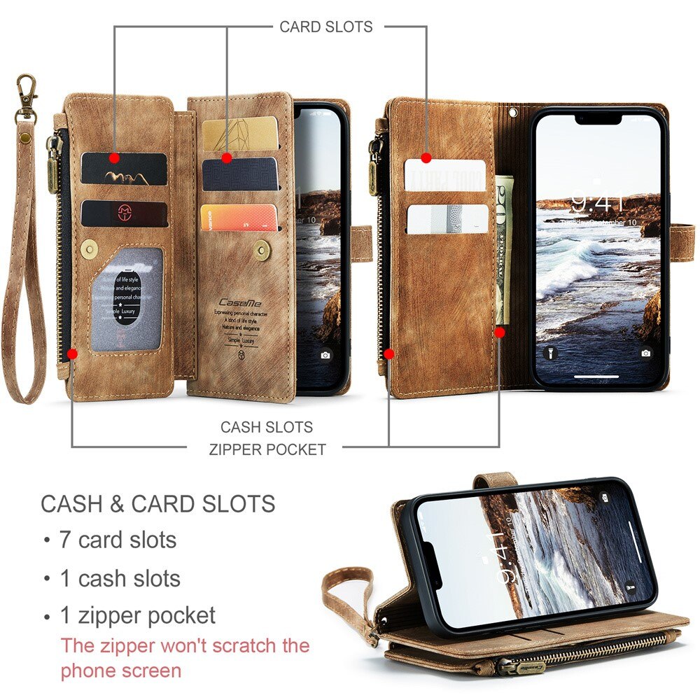 Zipper Wallet Apple iPhone 15 Plus Ruskea