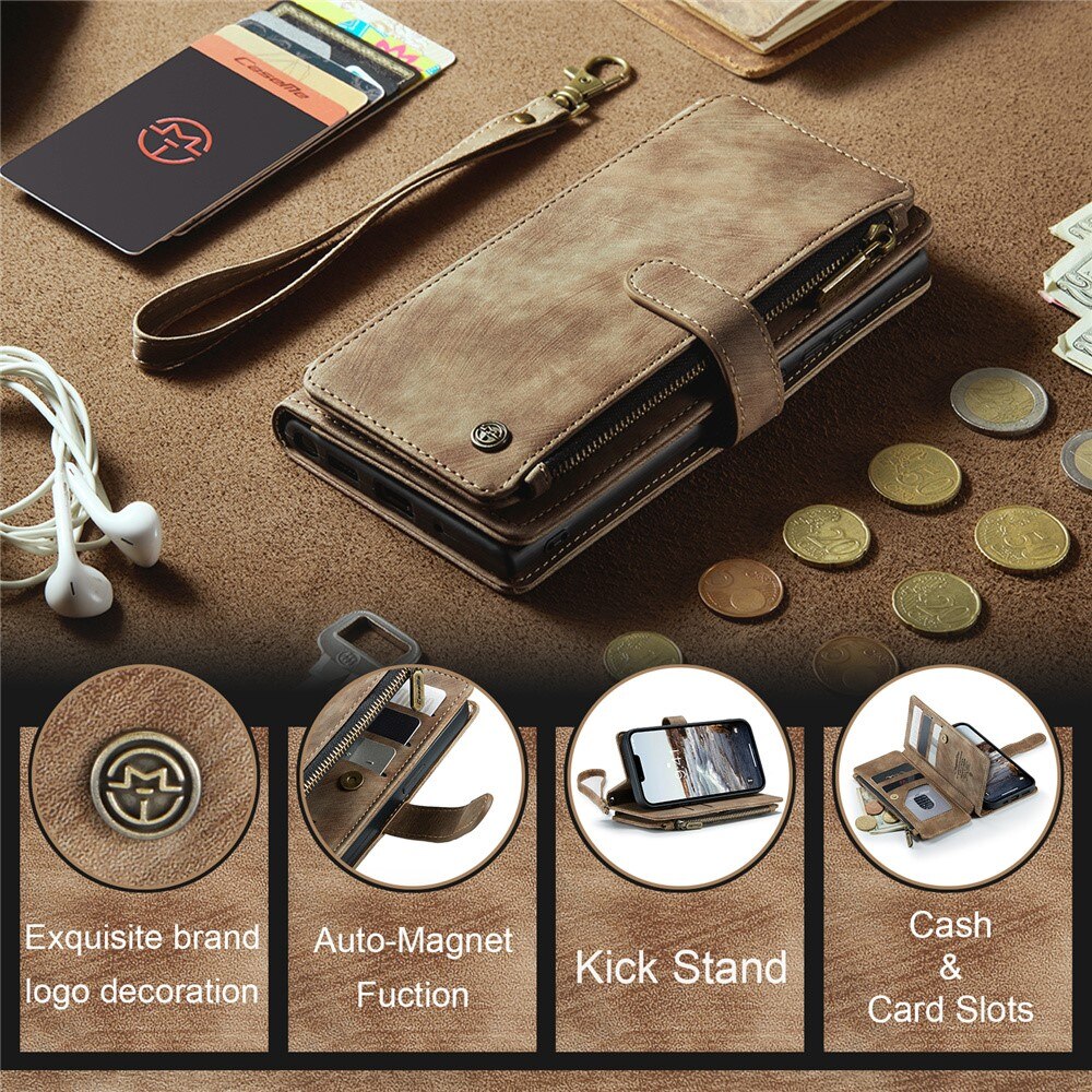 Zipper Wallet Apple iPhone 15 Plus Ruskea