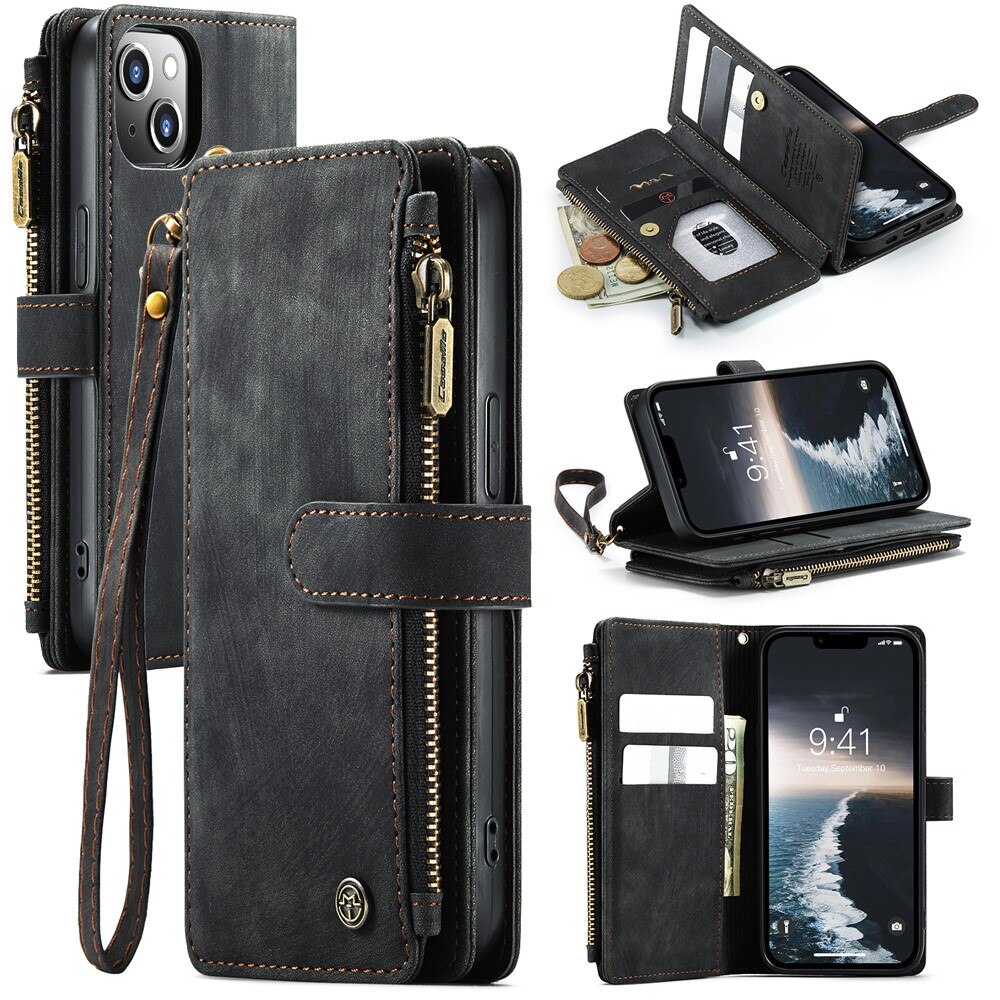 Zipper Wallet iPhone 15 Musta