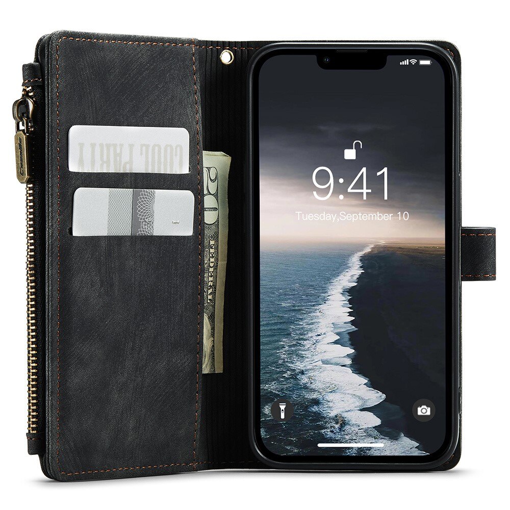 Zipper Wallet iPhone 15 Musta