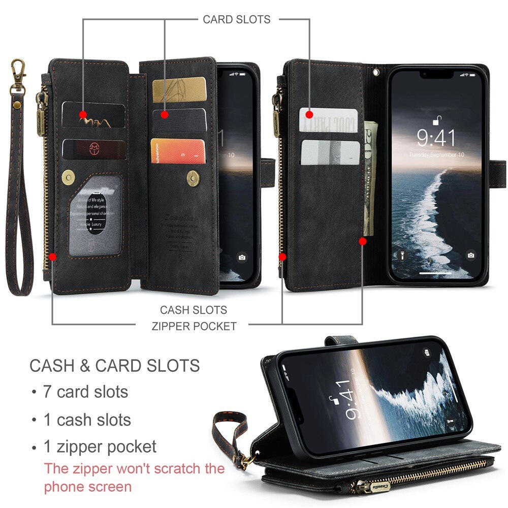 Zipper Wallet iPhone 15 Musta