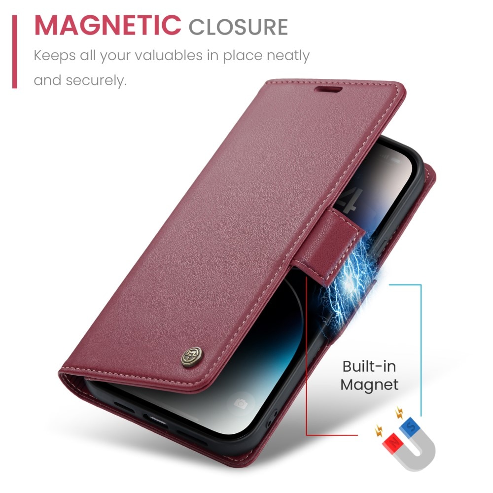 RFID-blocking Slim Lompakkokotelo iPhone 15 Pro punainen